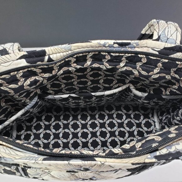 Vera Bradley Retired Shoulder Bag Camellia Cream Tan Blue Black Zipper Tote - Picture 7 of 14